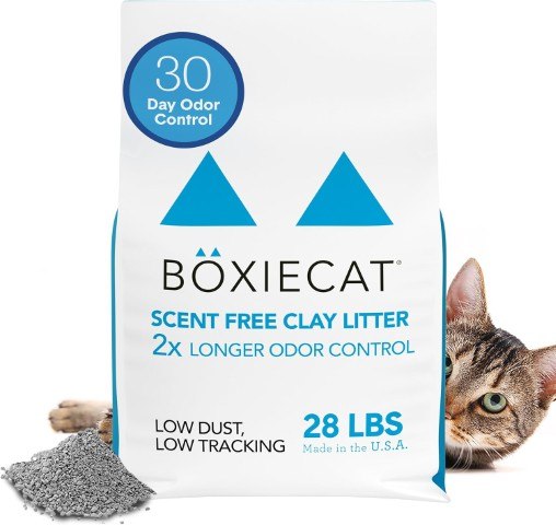 Boxie Unscented 30 Day Odor Control Clumping Clay Cat & Kitty Litter 28 lb, 99.9% Dust-Free, Hard Flat Top Clumps, No Fragrances No Fillers, Long-Lasting, Easy to Scoop