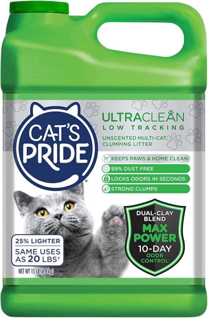 Cat's Pride Max Power: UltraClean Low Tracking Multi-Cat Clumping Litter - Keeps Paws & Home Clean - Up to 10 Days of Powerful Odor Control - 99 Percent Dust Free - Unscented, 15 Pounds